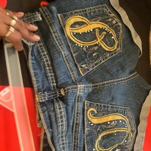 South Pole Blue and Gold Embroidered Jeans